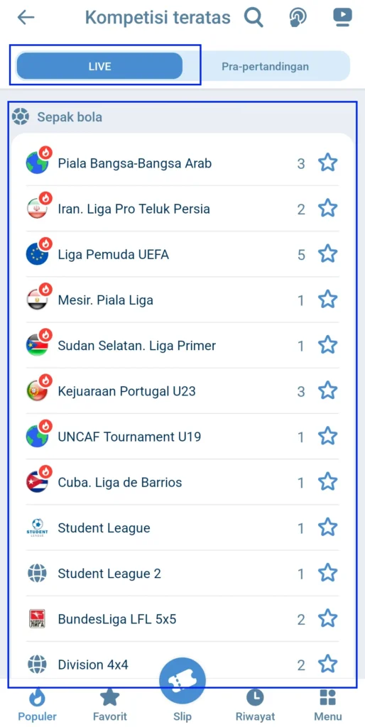 Live Betting dengan Odds Real-Time di 1xBet application